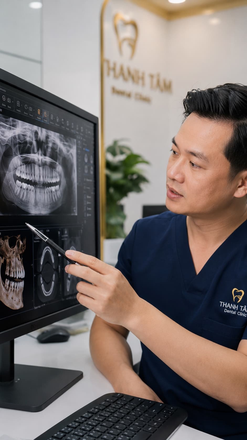 A dentist reviewing a treatment plan with a patient at a consultation