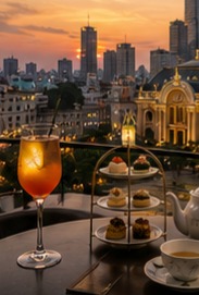 Rooftop sunset or afternoon tea